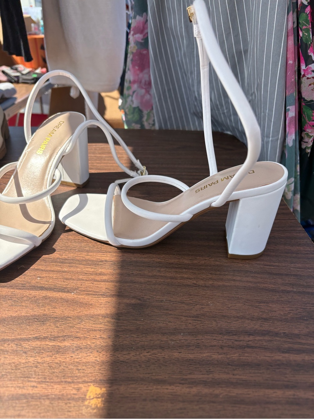 Dream Pairs White Strappy Block Heel Sandals with Ankle Strap